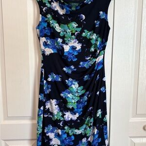 Lauren Ralph Lauren Navy Floral Midi Dress with Blue & Green Accents